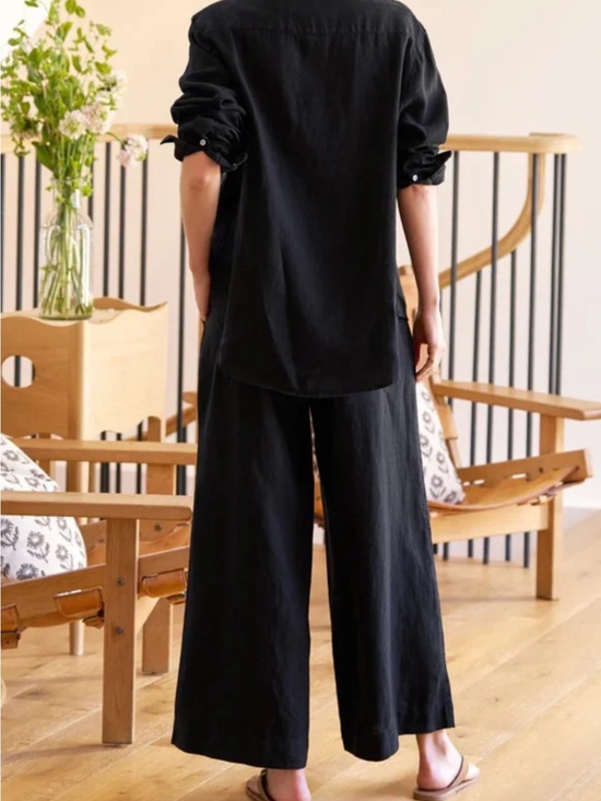 Frank & Eileen Pants - Frank & Eileen Maise Wide-Leg Black 100% Linen Pants